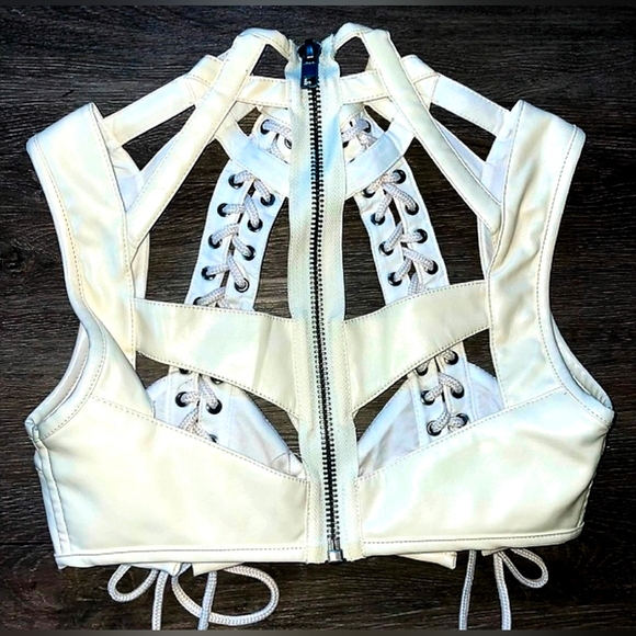 Dolls Kill Club Exx Harness Cream Bra Top - Picture 7 of 16